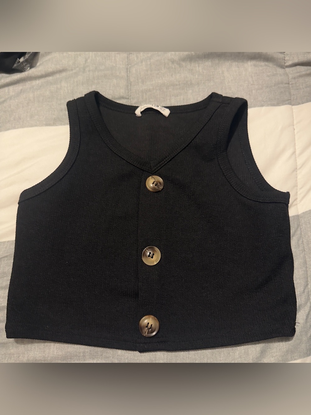 SHEIN Black Girls' Button-Front Ribbed Tank Top